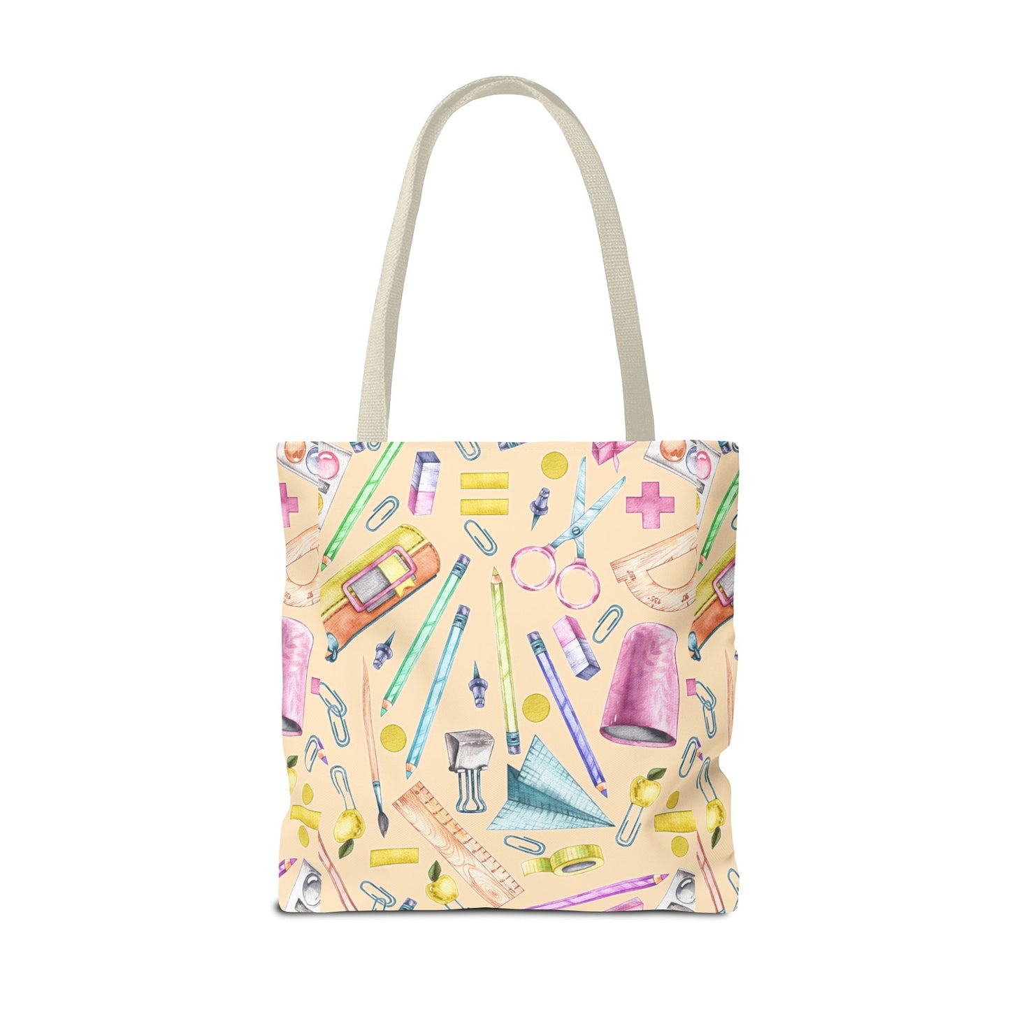 Back-to-School Essentials Tote Bag – Vibrant Stationery Pattern, 3 Sizes, Stylish & Durable