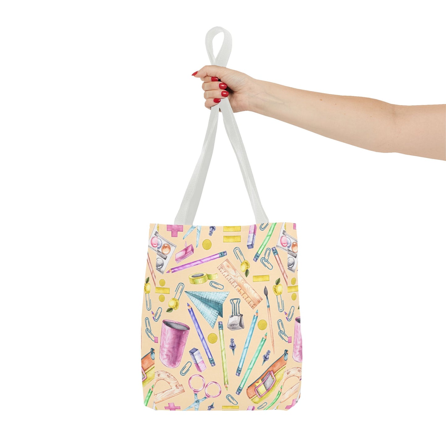 Back-to-School Essentials Tote Bag – Vibrant Stationery Pattern, 3 Sizes, Stylish & Durable