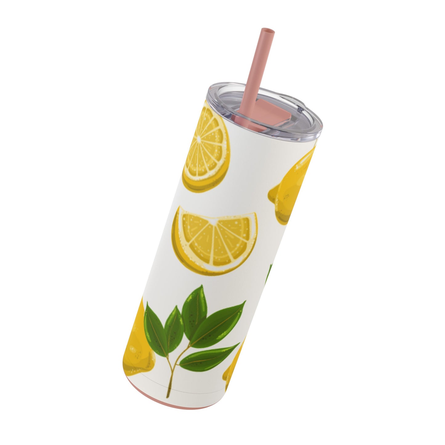 20oz "Squeeze the Day" Lemon Tumbler with Pink Straw - Stainless Steel Insulated, Keeps Cold 24hr, Hot 12hr, BPA-Free