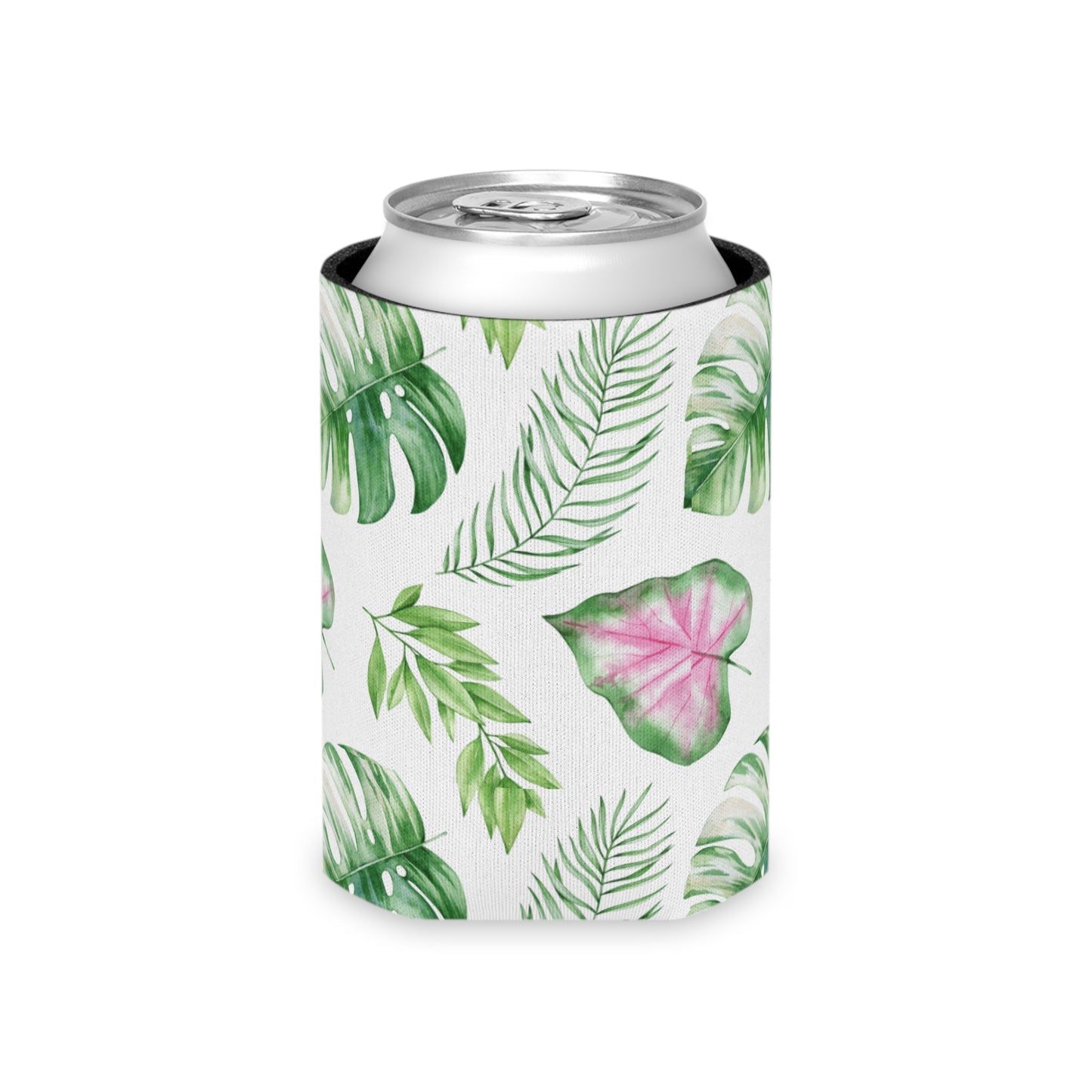 Tropical Bloom Koozie - Personalized Green & Pink Plant Can Cooler for Beach Days, Picnics, and Garden Parties