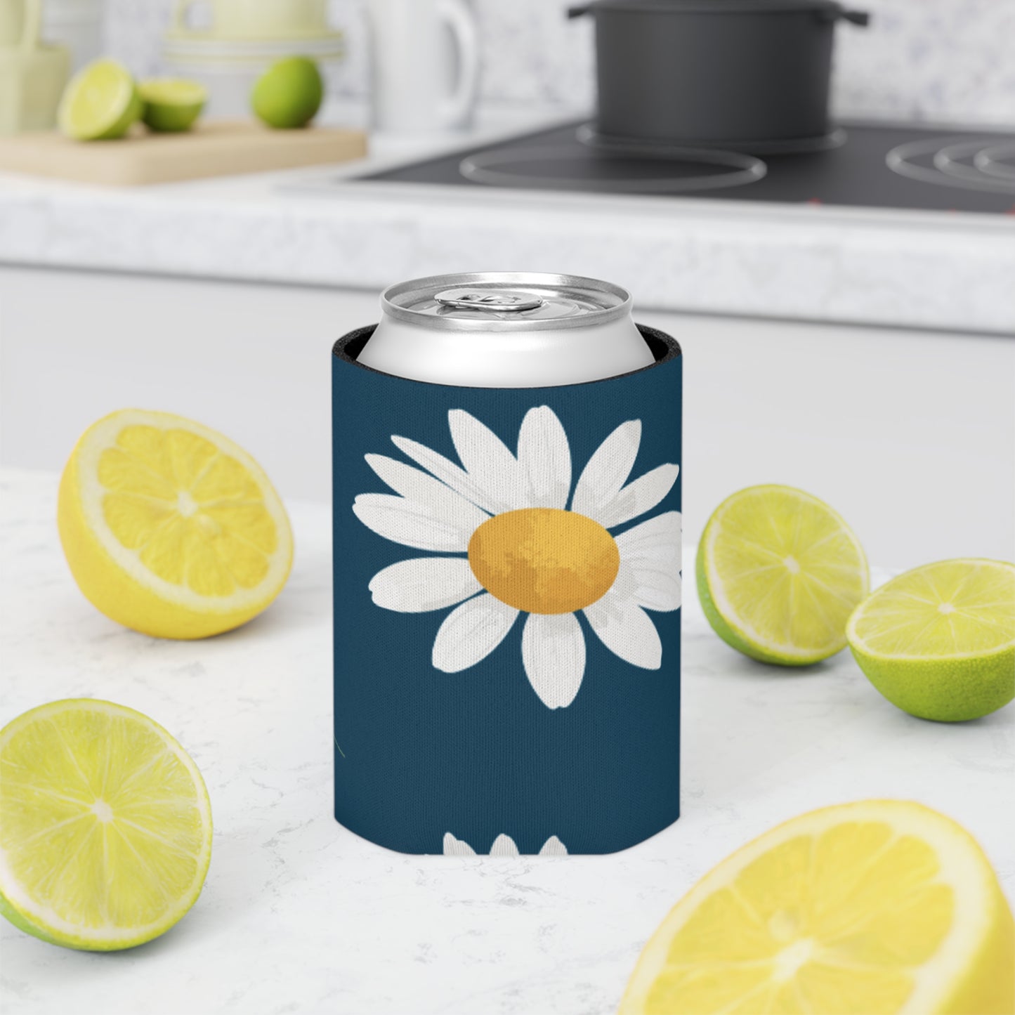 Summer Daisy Navy Koozie: Keep Your Beverages Fresh and Your Style Cool