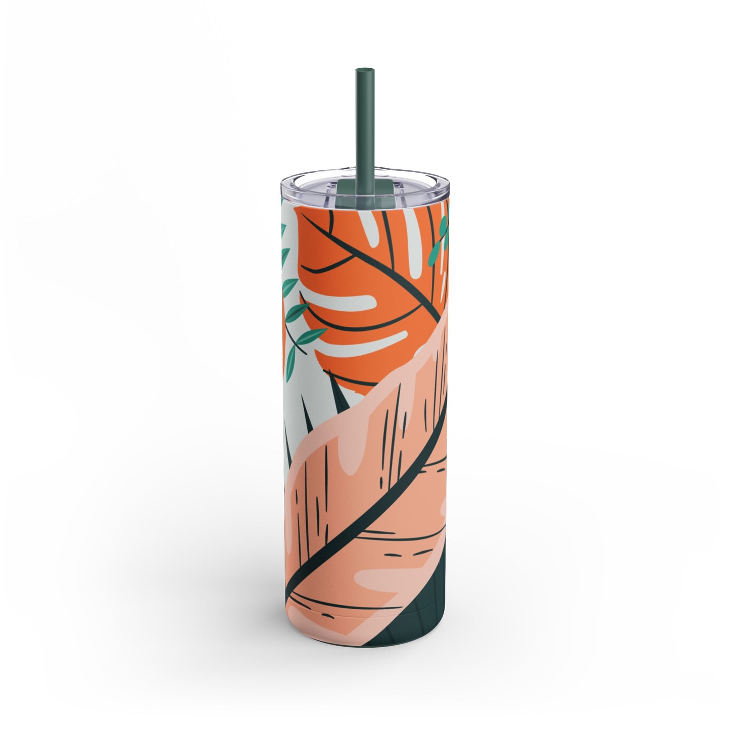 Tropical Paradise Insulated Tumbler - Double-Wall Stainless Steel Travel Mug for Hot & Cold Drinks | Green and Orange Summer Vacation Essential