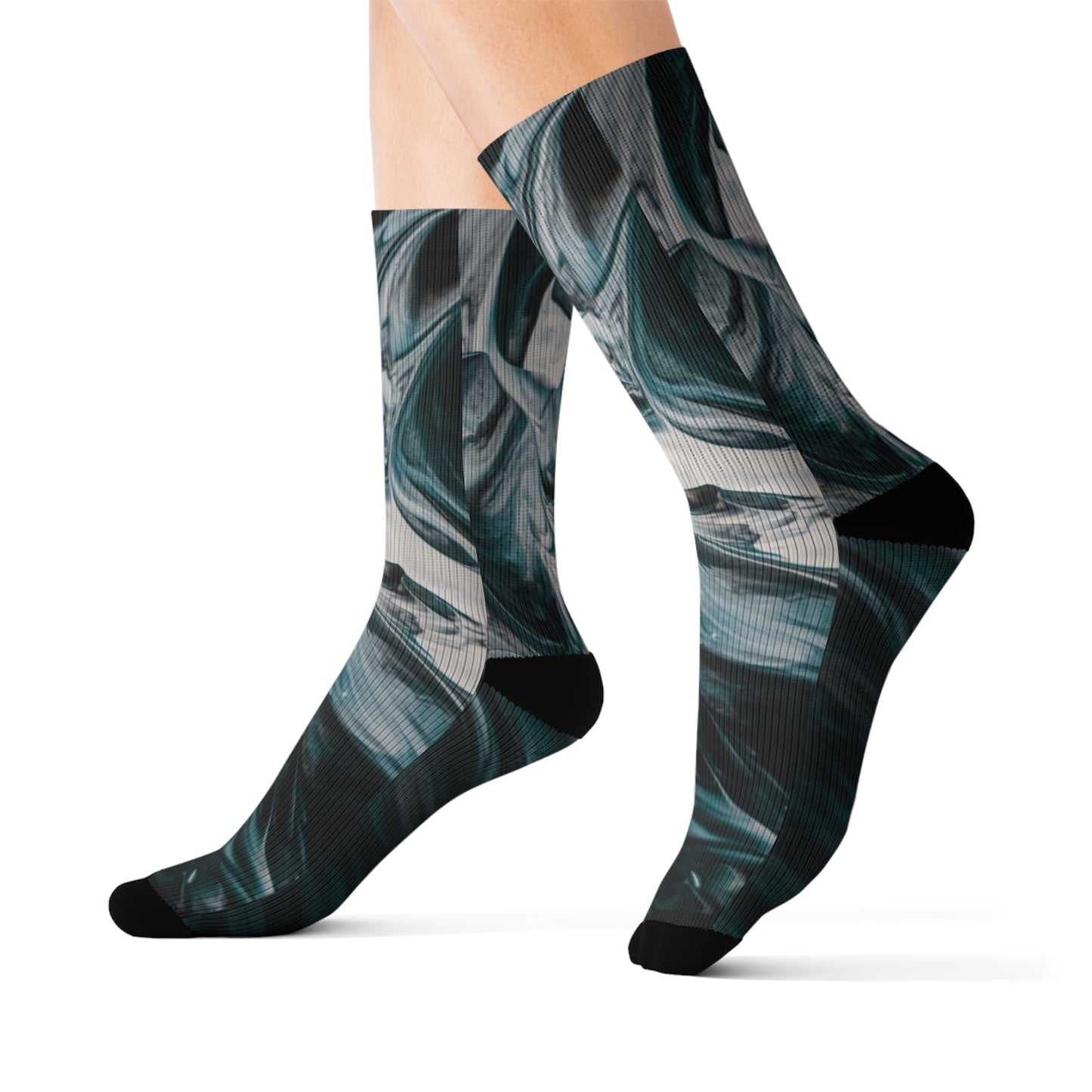 Marble Magic: Stylish Statement Socks in Teal and Black | Cushioned Bottoms for Ultimate Comfort. Ideal Addition to Your Wardrobe