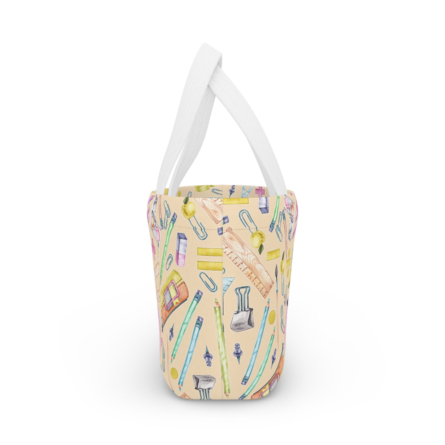 Back-to-School Lunch Bag for Kids & Adults | Neoprene Tote with Fun School Supply Print | Magnetic Closure | Reusable & Insulated