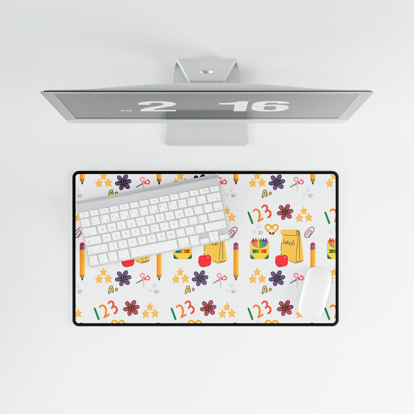 Colorful Back-to-School Desk Mat – Cute Teacher & Student Desk Accessory | Large Mouse Pad with School Supplies Design