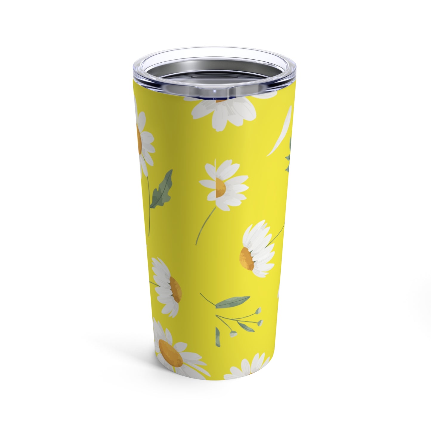 Sunshine Serenade: Vibrant Yellow Daisy Patterned Tumbler for Hot and Cold Drinks - Stainless Steel 20oz