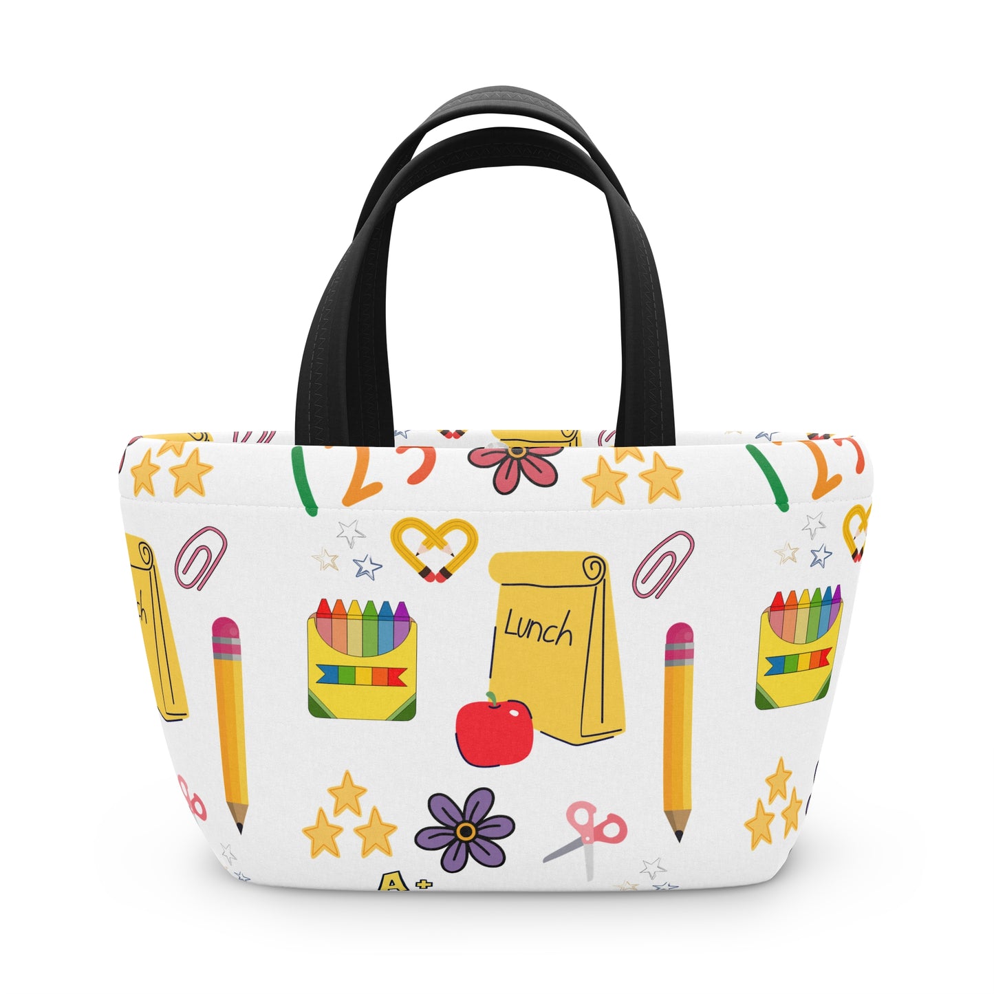 Back-to-School Lunch Bag | Colorful Apple & Books Print | Insulated Tote for Kids, Teachers, Moms | Stylish & Functional