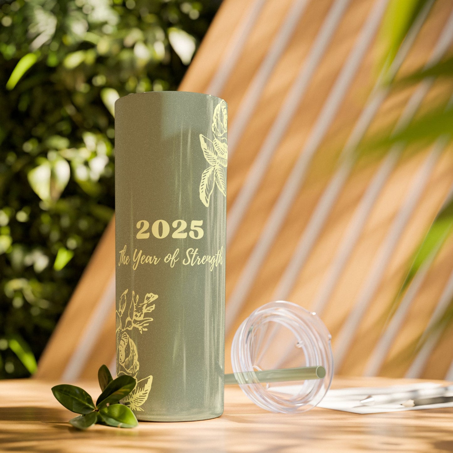 2025 Year of Strength Skinny Tumbler | Motivational 20oz Hot & Cold Cup | Personalized Floral Self-Care Travel Mug for Women