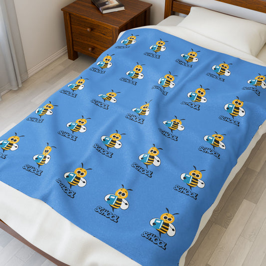 Back-to-School Bee Velveteen Blanket – Cozy Kids' Throw for Dorms, Bedrooms & Study Nooks