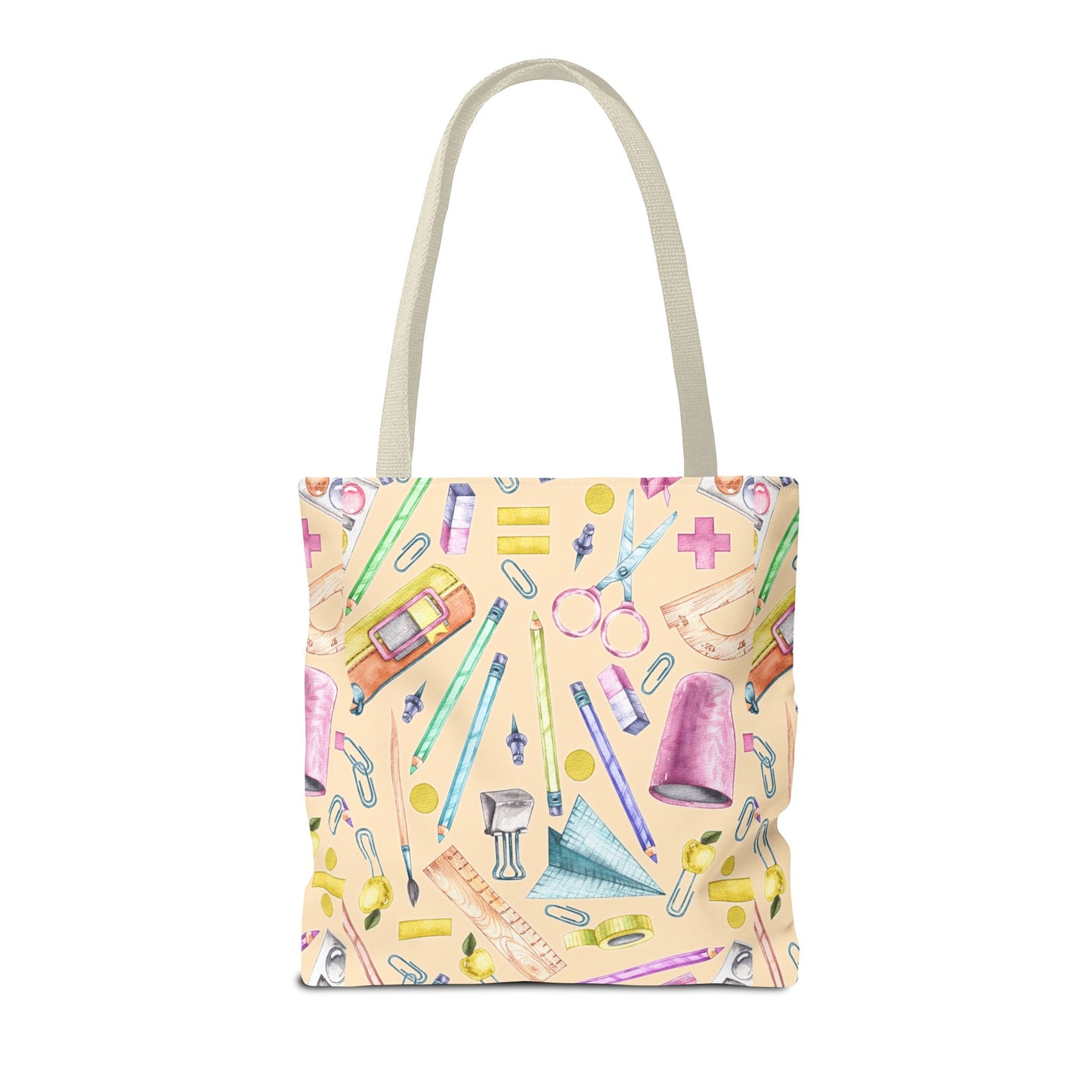 Back-to-School Essentials Tote Bag – Vibrant Stationery Pattern, 3 Sizes, Stylish & Durable