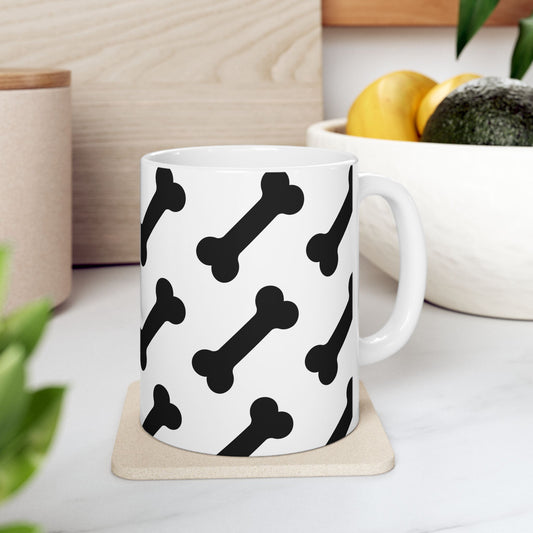 Dog Mom Coffee Mug – Bone Pattern Ceramic Mug, Pet Lover Gift, 11oz & 15oz, National Dog Day Coffee Cup, Dog Themed Mug for Women