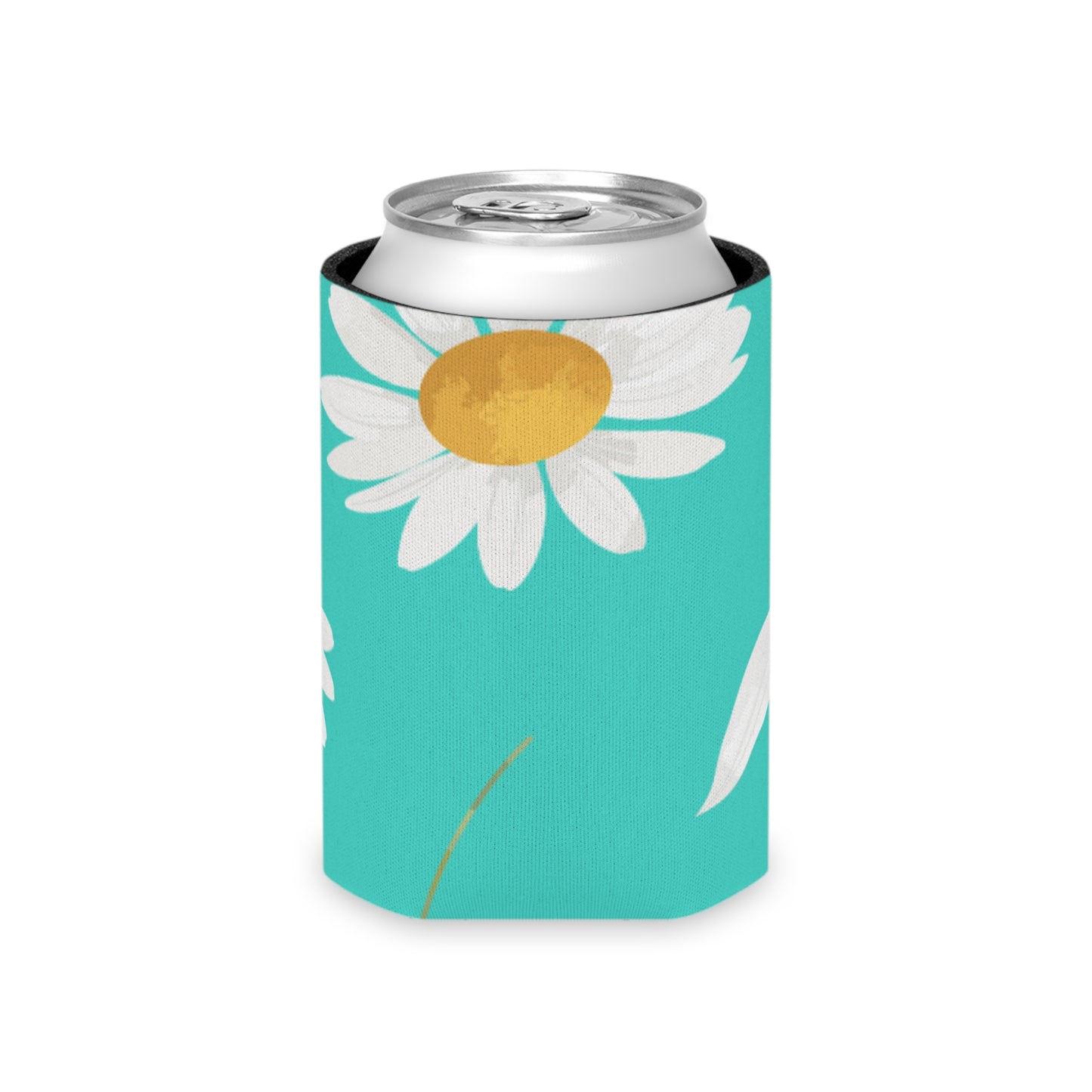 Summer Vibes Koozie: Bright Teal with White Daisy Pattern - Keep Your Drinks Cool in Style!