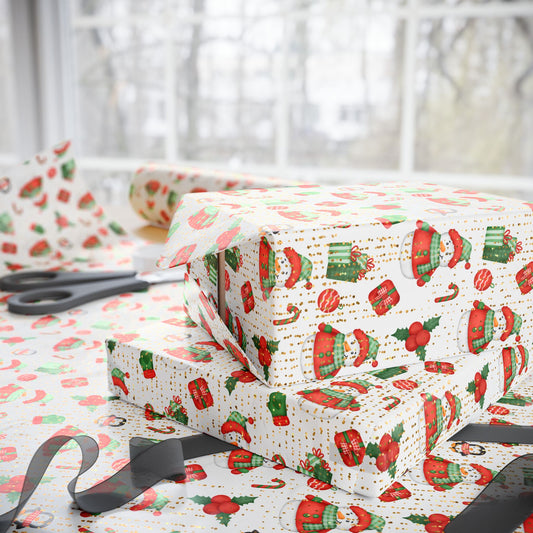 Playful Snowman Christmas Wrapping Paper : Holiday Gift Wrap with Penguins, Candy Canes, and Festive Decor