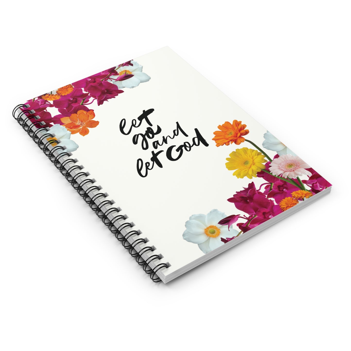 Inspirational Floral Notebook "Let Go and Let God" - 118 Page 6x8 Spiral Journal