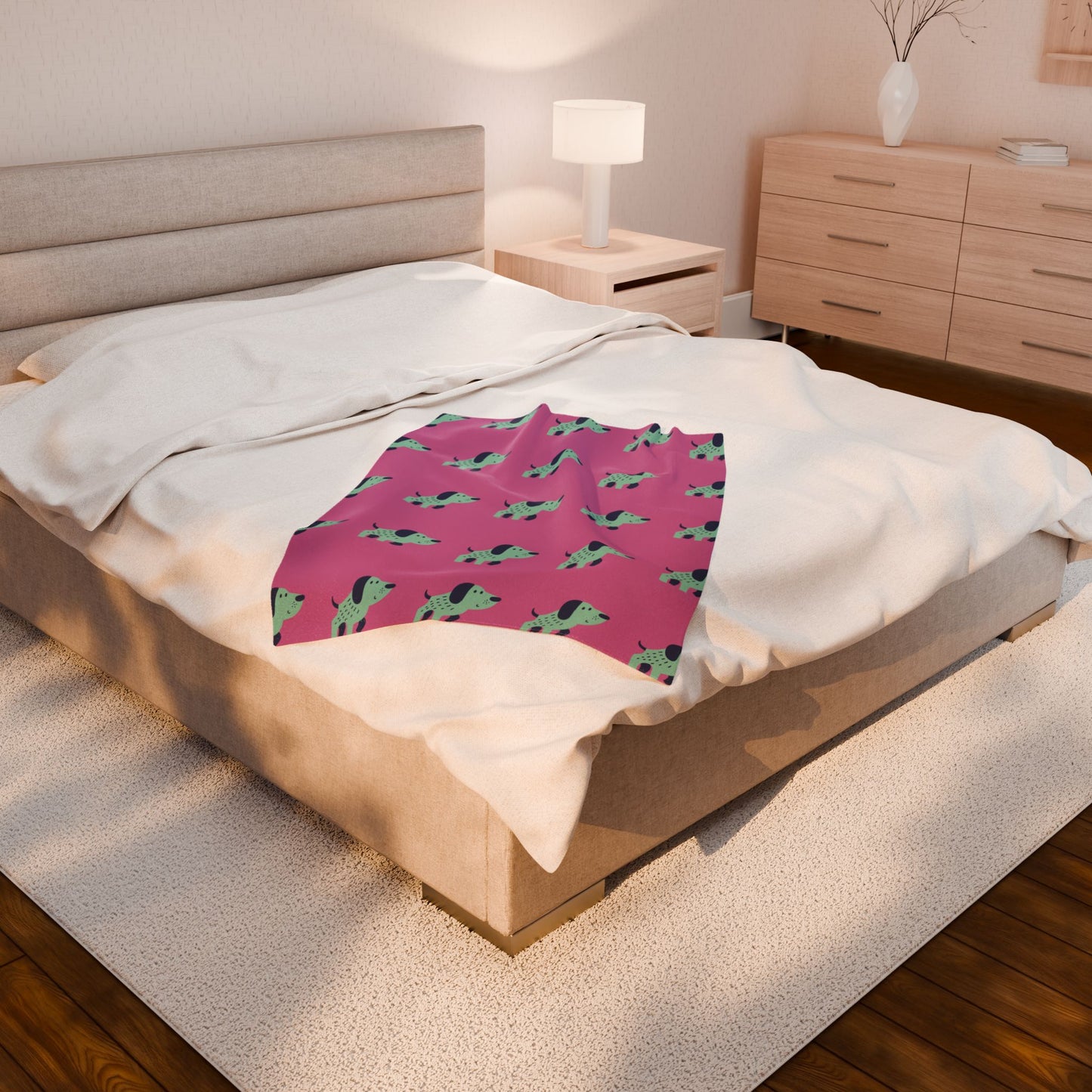 Dachshund Dreams Blanket – Pink Dog Print Plush Throw for Dog Lovers (3 Sizes)