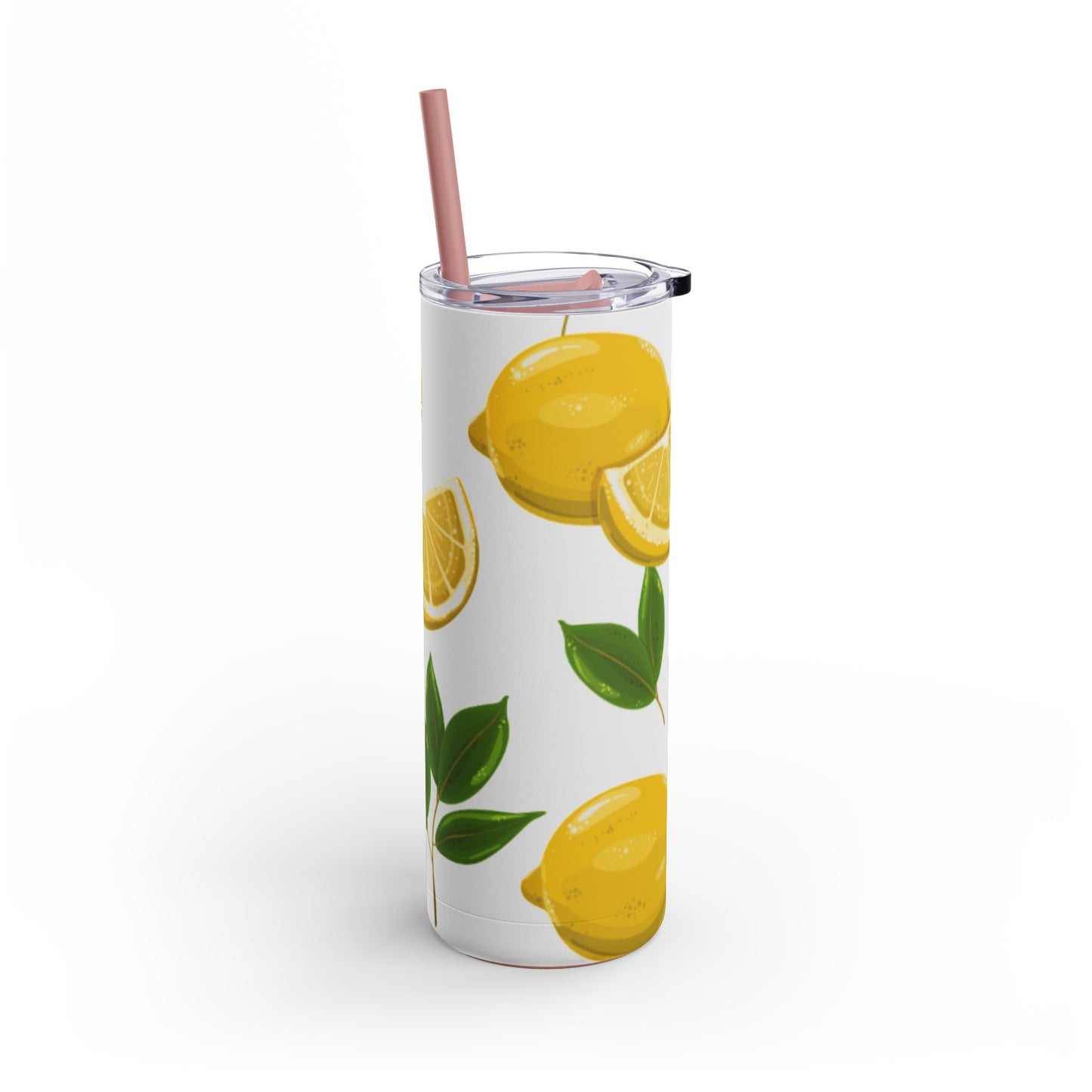 20oz "Squeeze the Day" Lemon Tumbler with Pink Straw - Stainless Steel Insulated, Keeps Cold 24hr, Hot 12hr, BPA-Free