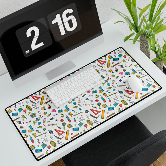 Back-to-School Desk Mat | Colorful School Supply Pattern | 3 Sizes | Non-Slip Mouse Pad for Students & Home Office
