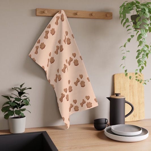 Dog Treat Pattern Tea Towel | Cute Dog Kitchen Towel in Cotton or Polyester – National Dog Day Decor
