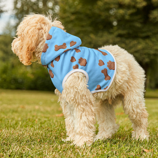 Dog Mom Must-Have: Cute Blue Pet Hoodie with Paw & Bone Pattern
