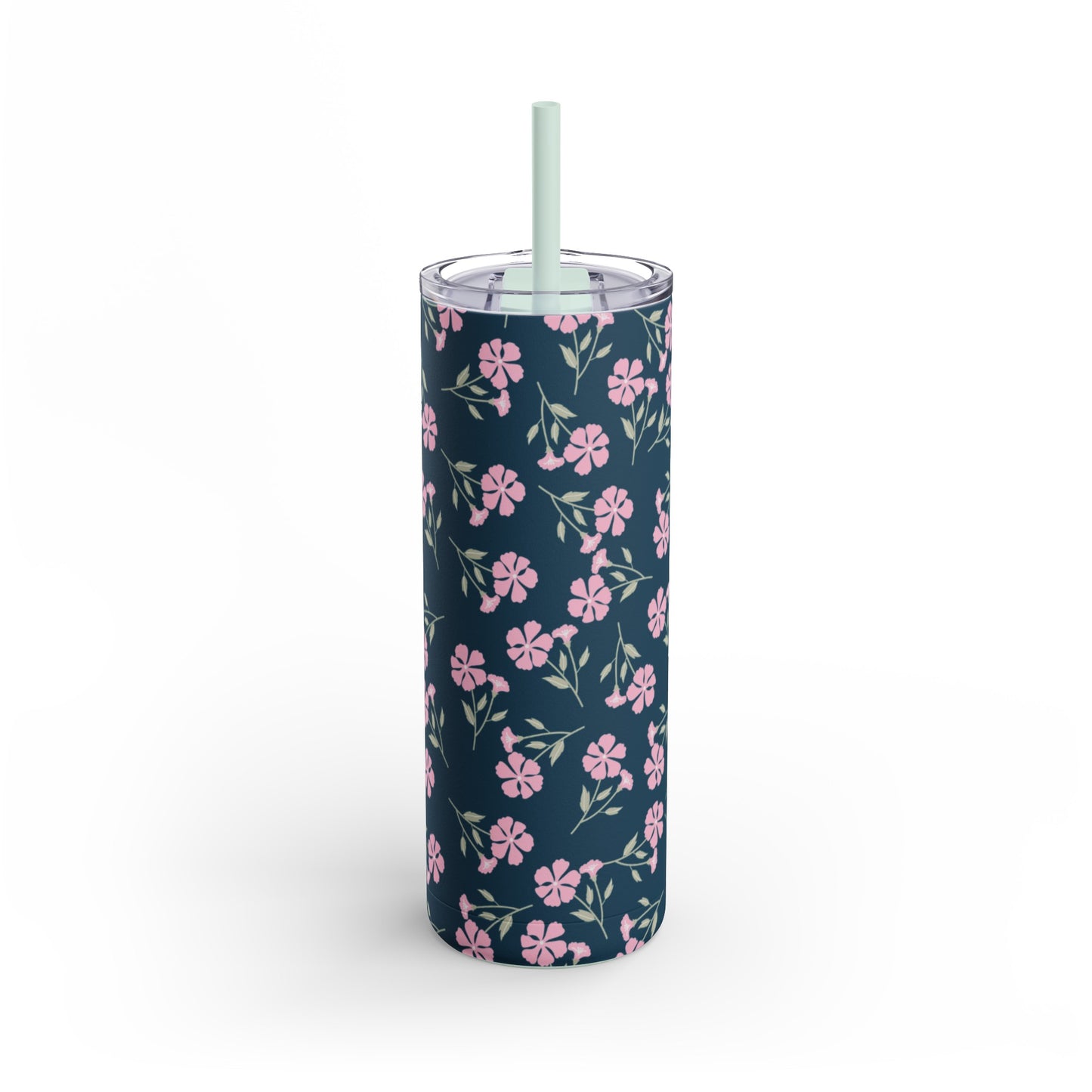 Indigo Bloom 20oz Tumbler: Navy Blue with Soft White Floral Pattern - Keeps Drinks Hot/Cold - BPA-Free Steel