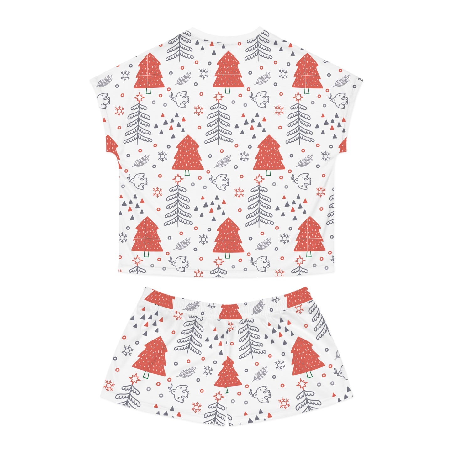 Red Christmas Tree Pajama Set - Womens Festive Two-Piece Sleepwear - Cozy Holiday Gift