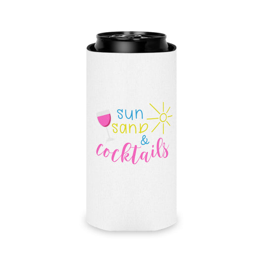 Summer Sand & Cocktails Koozie - Personalized Vibrant Can Cooler for Beach, Pool Parties, and Summer Fun