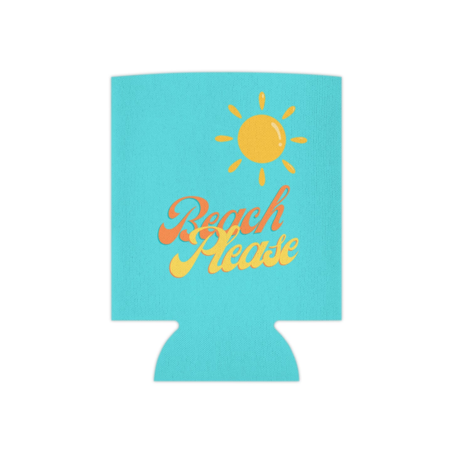 Beach Please Vibes Koozie - Fun Turquoise Can Cooler with Sun Graphic for Beach Days, Pool Parties, and Summer Fun