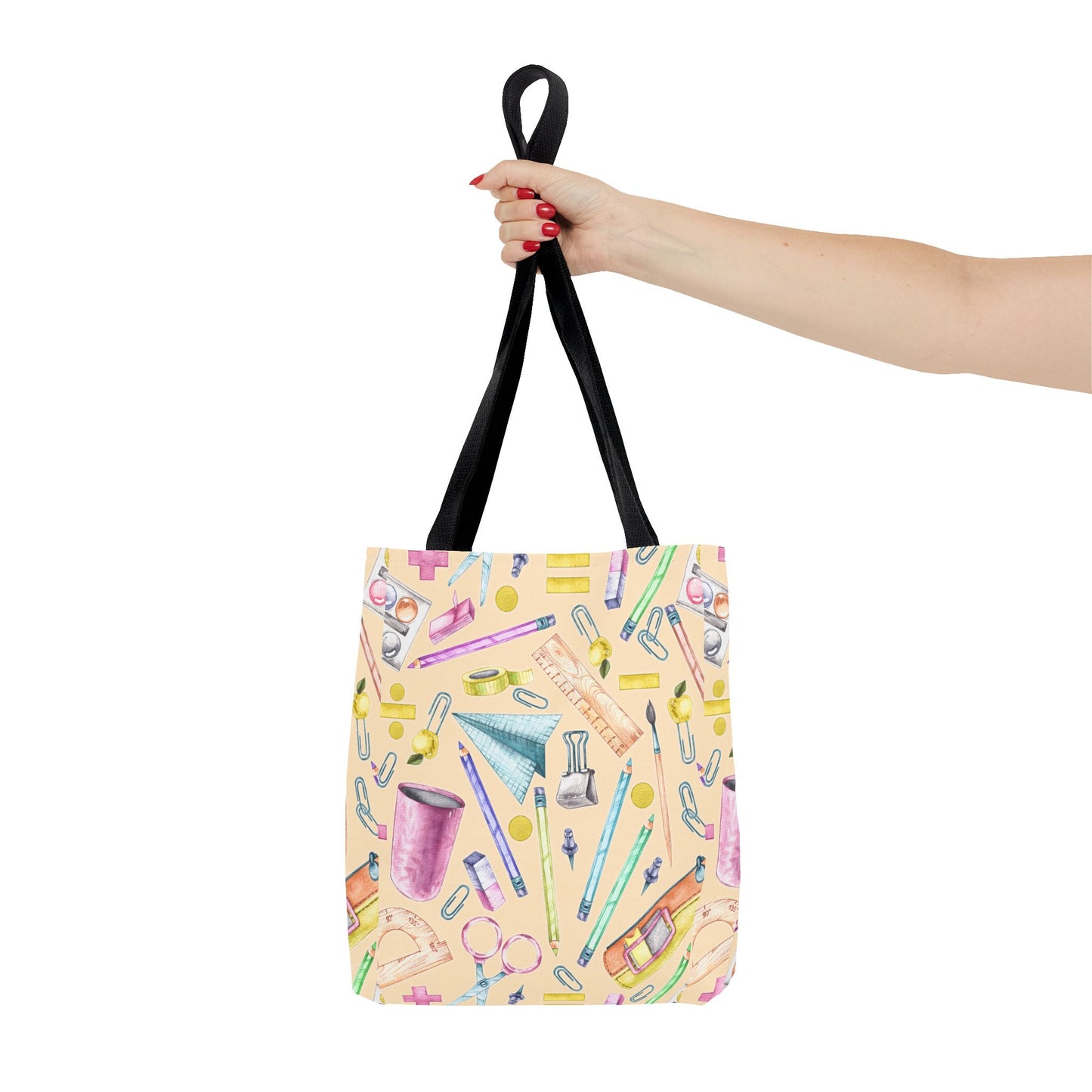 Back-to-School Essentials Tote Bag – Vibrant Stationery Pattern, 3 Sizes, Stylish & Durable