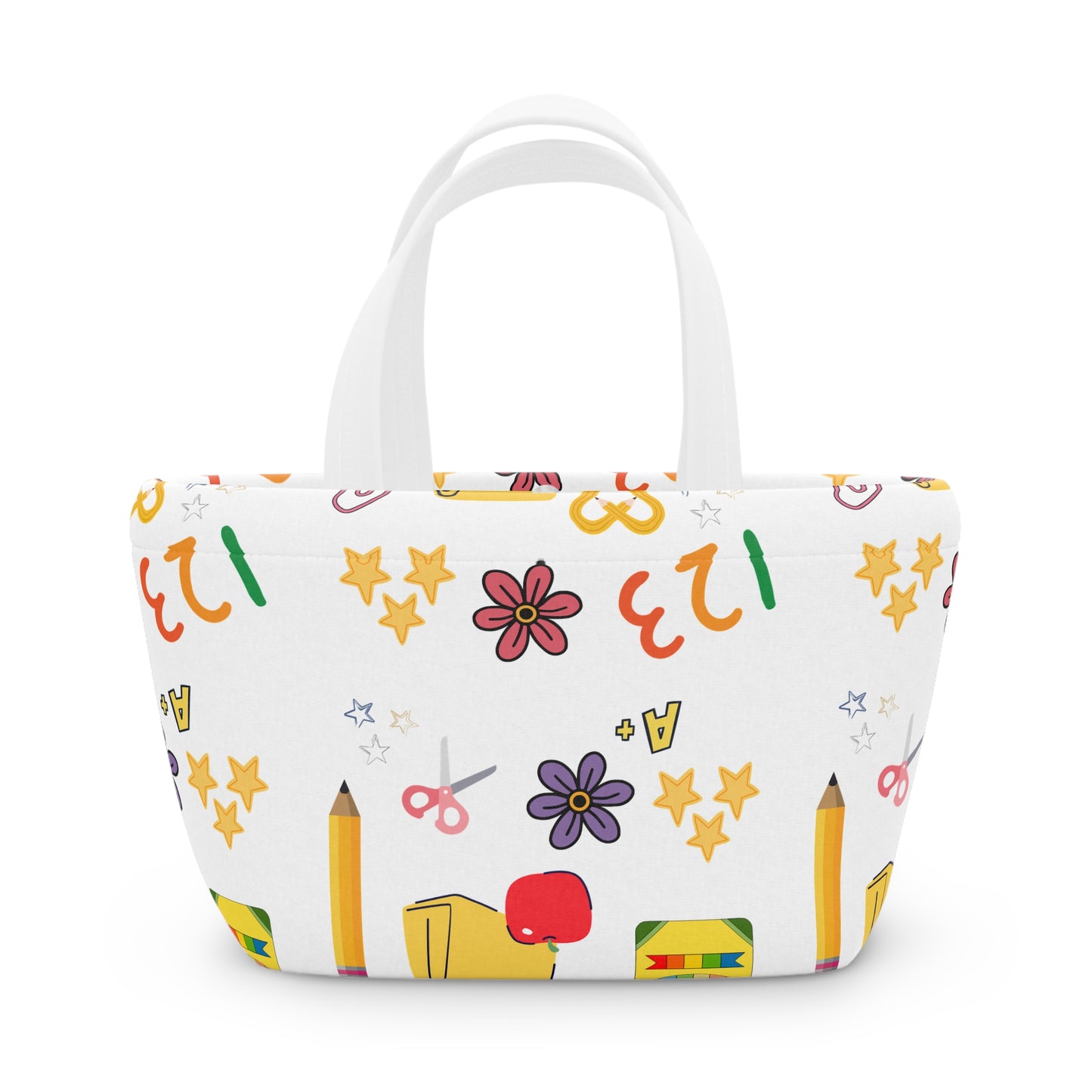 Back-to-School Lunch Bag | Colorful Apple & Books Print | Insulated Tote for Kids, Teachers, Moms | Stylish & Functional