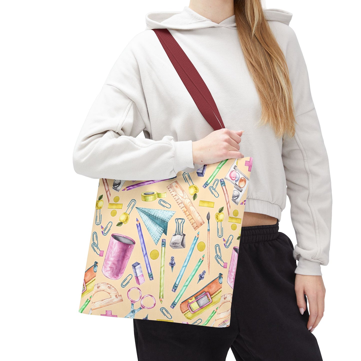 Back-to-School Essentials Tote Bag – Vibrant Stationery Pattern, 3 Sizes, Stylish & Durable