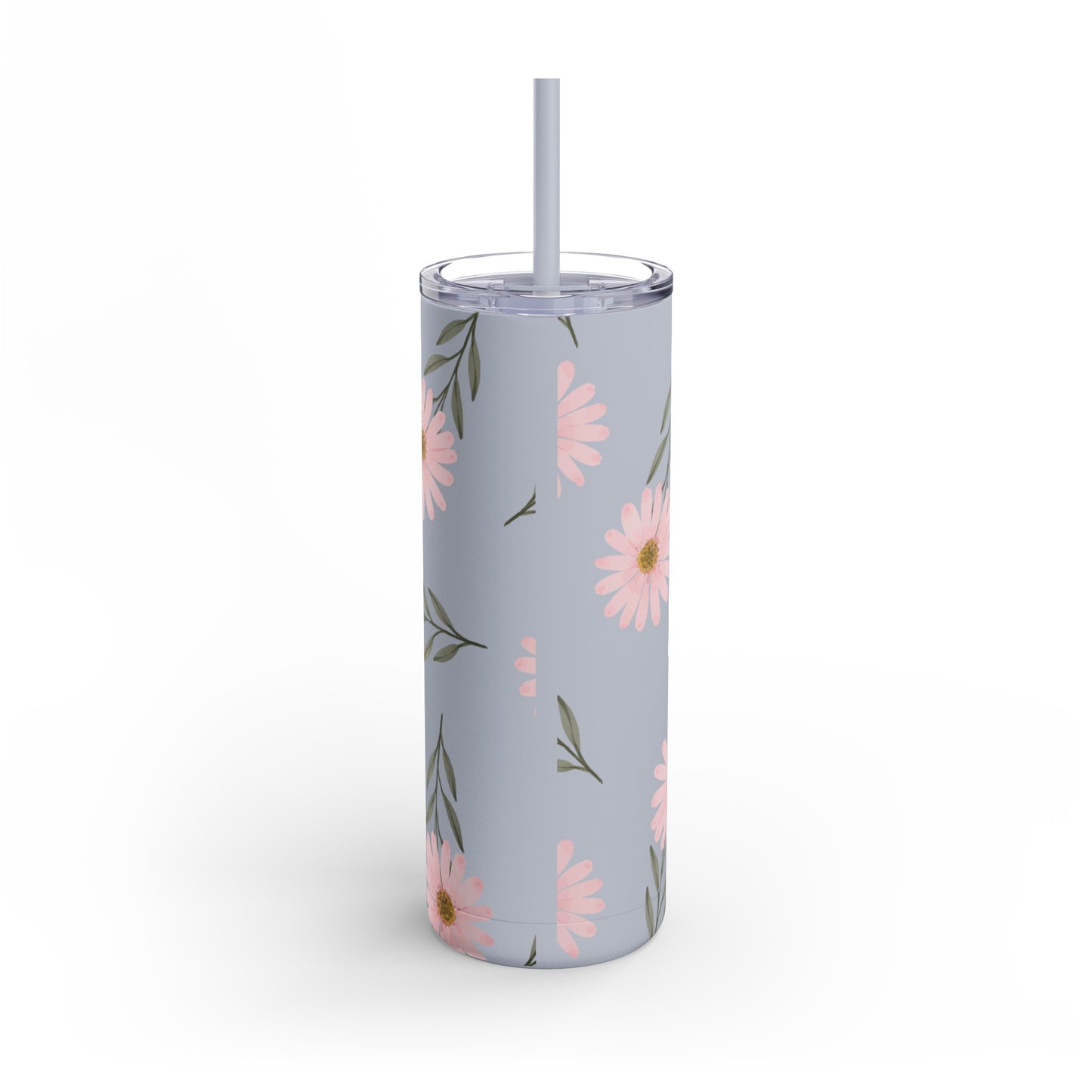 Summer Blooms Stainless Steel Tumbler | Dusty Blue with Pink Wildflowers | 20oz