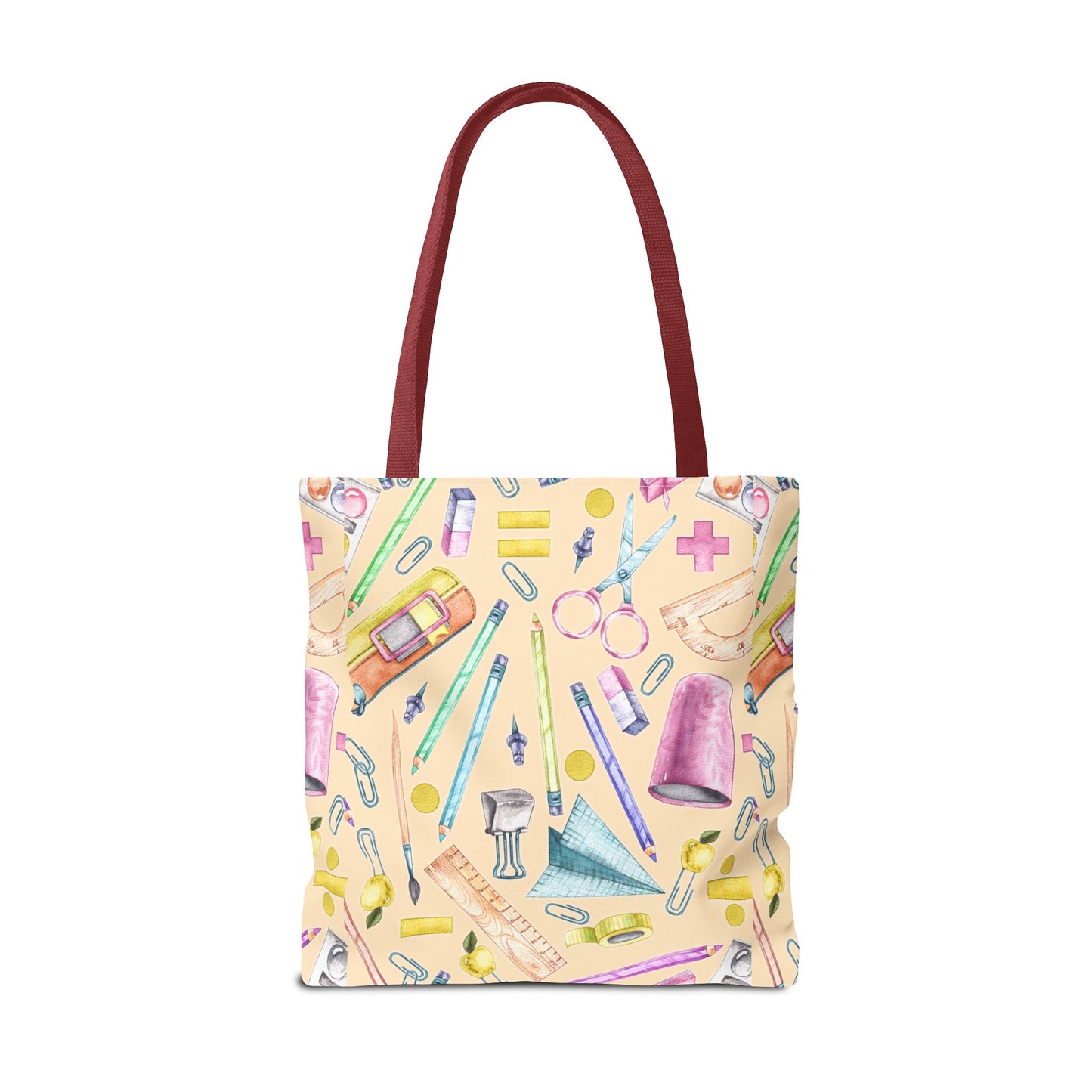 Back-to-School Essentials Tote Bag – Vibrant Stationery Pattern, 3 Sizes, Stylish & Durable