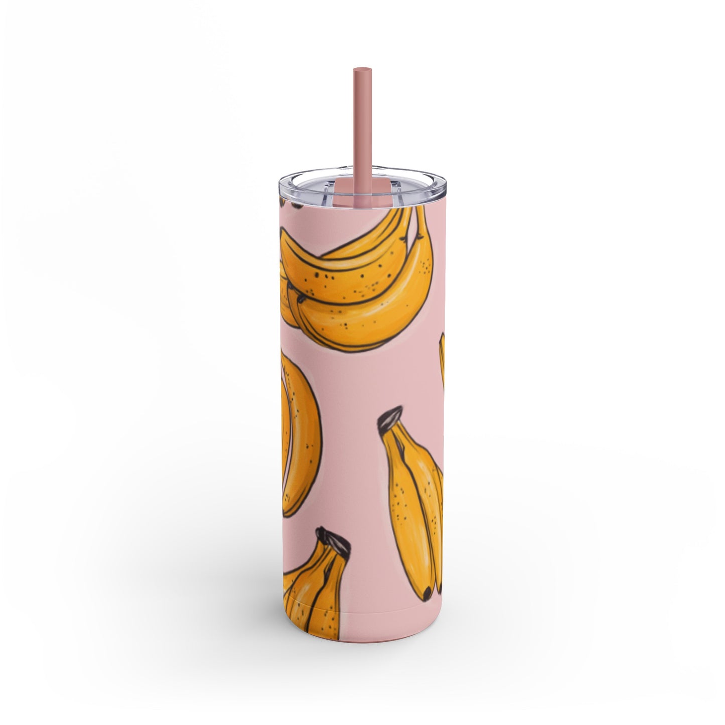 "Go Bananas" Dusty Pink Banana Tumbler with Pink Straw - 20oz Insulated Stainless Steel, Keeps Cold/Hot 24/12 Hours, BPA-Free