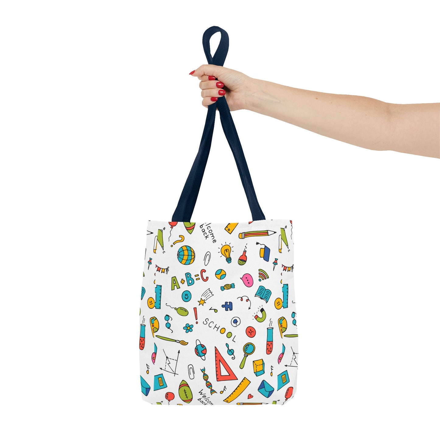 Back-to-School Doodle Print Tote Bag – Colorful School Supply Design in 3 Sizes