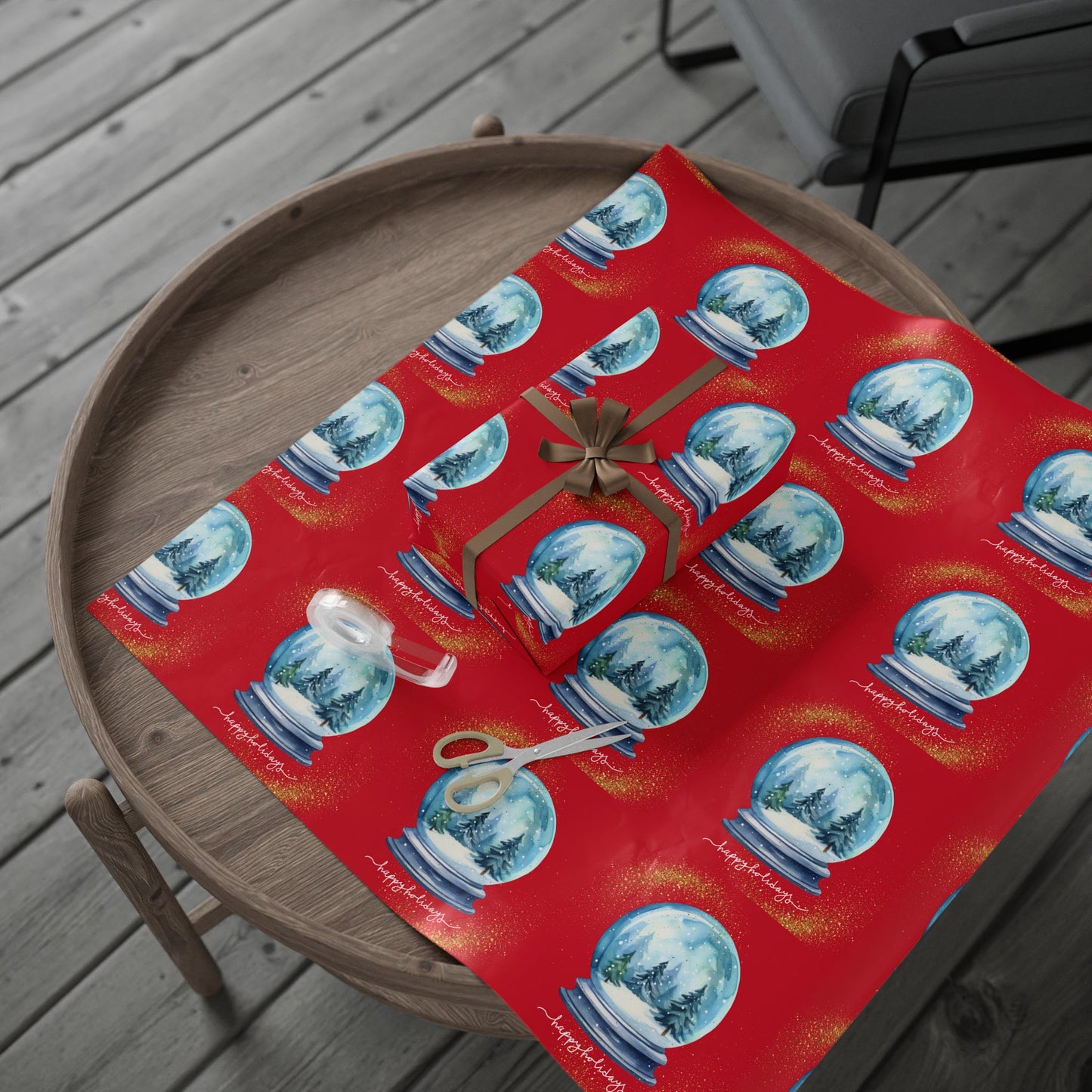 Red Snow Globe Christmas Wrapping Paper : Festive Holiday Gift Wrap with High-Quality Fine Art Print, Perfect for Christmas Gifts