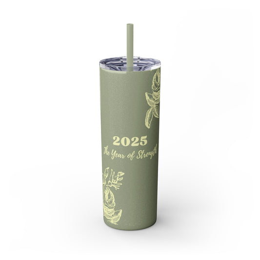 2025 Year of Strength Skinny Tumbler | Motivational 20oz Hot & Cold Cup | Personalized Floral Self-Care Travel Mug for Women