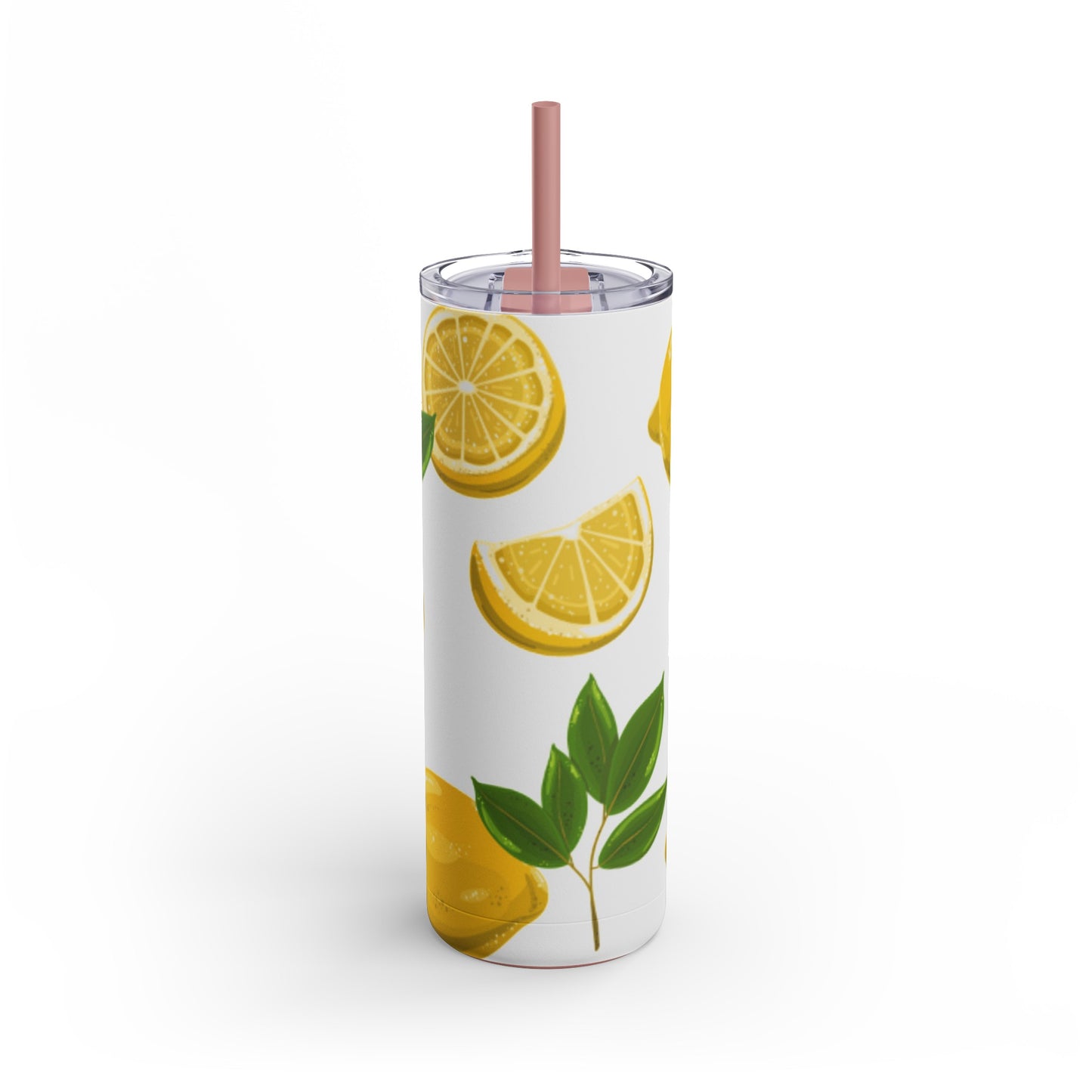 20oz "Squeeze the Day" Lemon Tumbler with Pink Straw - Stainless Steel Insulated, Keeps Cold 24hr, Hot 12hr, BPA-Free