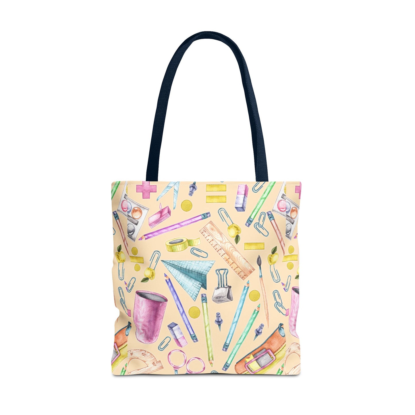 Back-to-School Essentials Tote Bag – Vibrant Stationery Pattern, 3 Sizes, Stylish & Durable
