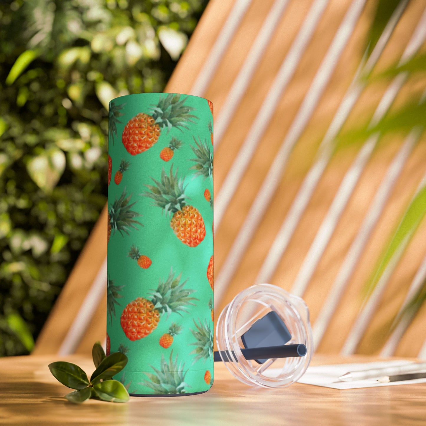 "Tropical Oasis" Tumbler with Blue Straw - 20oz Insulated Stainless Steel Travel Mug, Perfect for Summer Picnics, Festivals, and Stylish Office Hydration