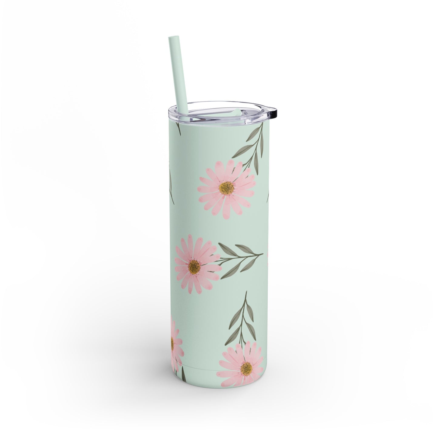 Summer Blooms Stainless Steel Tumbler | Dusty Blue with Pink Wildflowers | 20oz