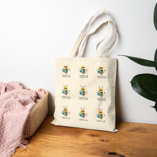 Bee School Canvas Tote Bag – Cute Back-to-School Bag for Millennial Moms & Kids