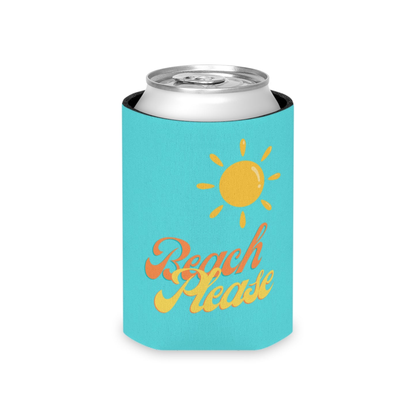 Beach Please Vibes Koozie - Fun Turquoise Can Cooler with Sun Graphic for Beach Days, Pool Parties, and Summer Fun