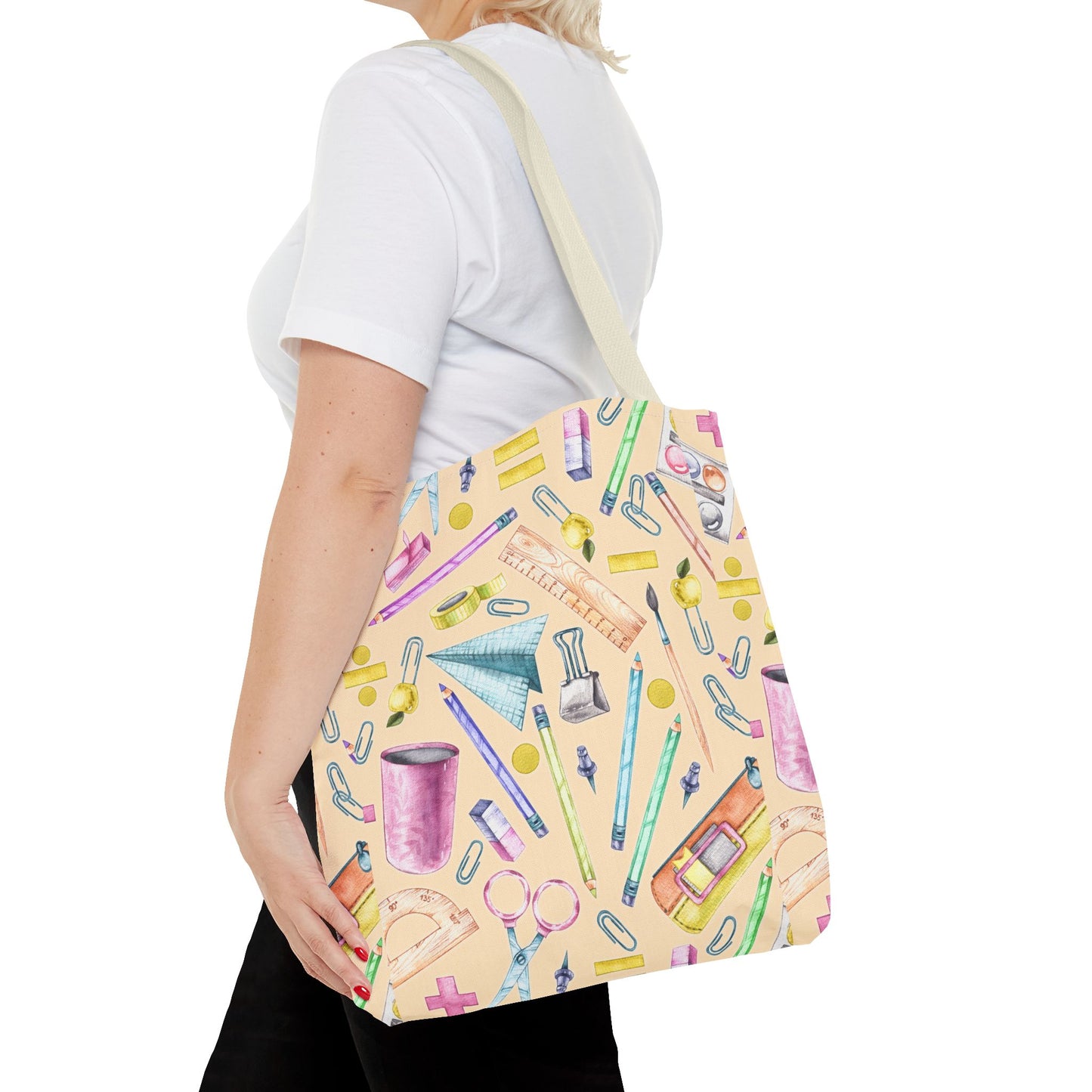 Back-to-School Essentials Tote Bag – Vibrant Stationery Pattern, 3 Sizes, Stylish & Durable
