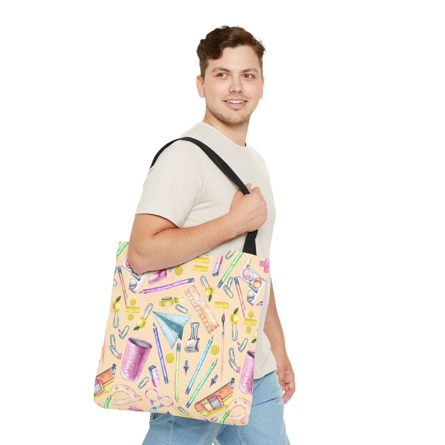 Back-to-School Essentials Tote Bag – Vibrant Stationery Pattern, 3 Sizes, Stylish & Durable