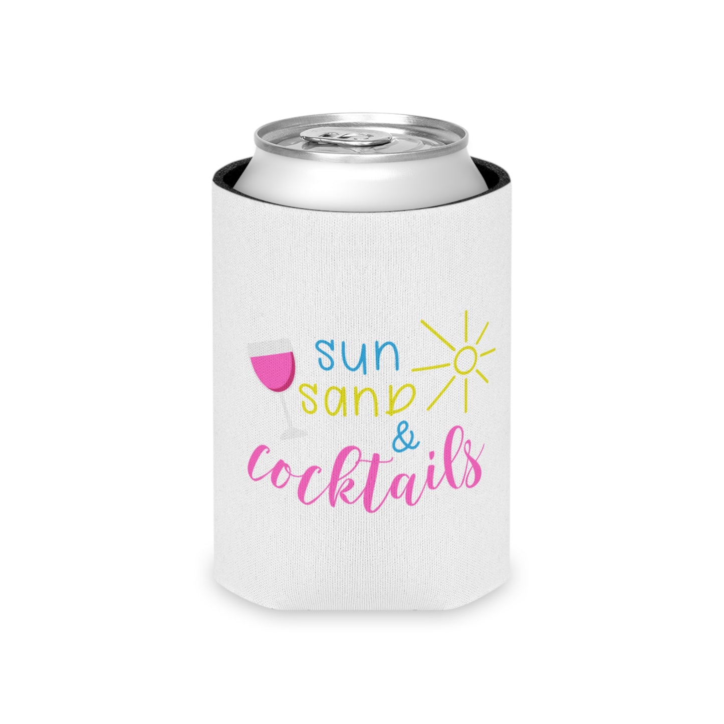 Summer Sand & Cocktails Koozie - Personalized Vibrant Can Cooler for Beach, Pool Parties, and Summer Fun