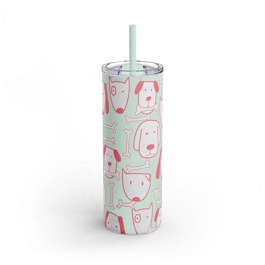 Dog Mom 20oz Skinny Tumbler – Pink Dog Print, Double-Wall Stainless Steel