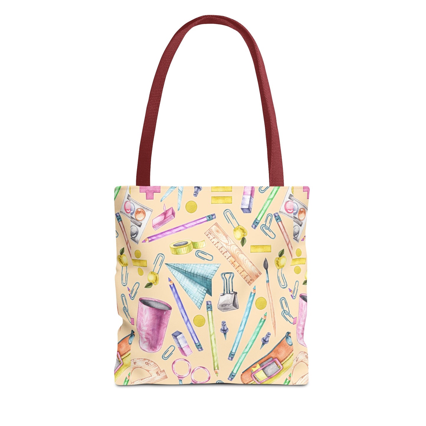 Back-to-School Essentials Tote Bag – Vibrant Stationery Pattern, 3 Sizes, Stylish & Durable