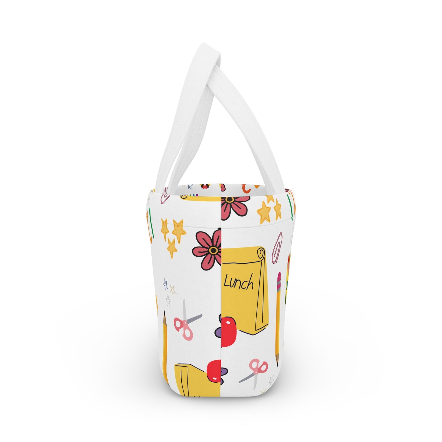 Back-to-School Lunch Bag | Colorful Apple & Books Print | Insulated Tote for Kids, Teachers, Moms | Stylish & Functional