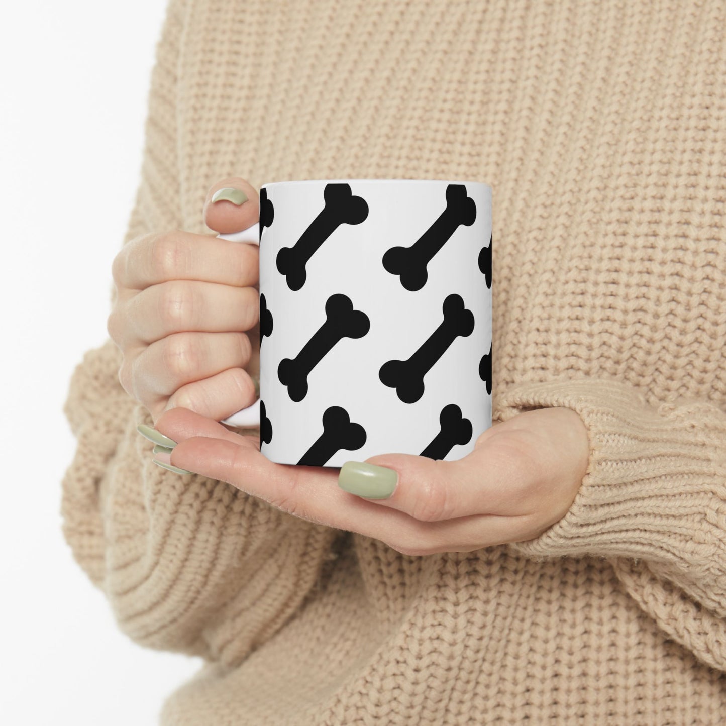 Dog Mom Coffee Mug – Bone Pattern Ceramic Mug, Pet Lover Gift, 11oz & 15oz, National Dog Day Coffee Cup, Dog Themed Mug for Women