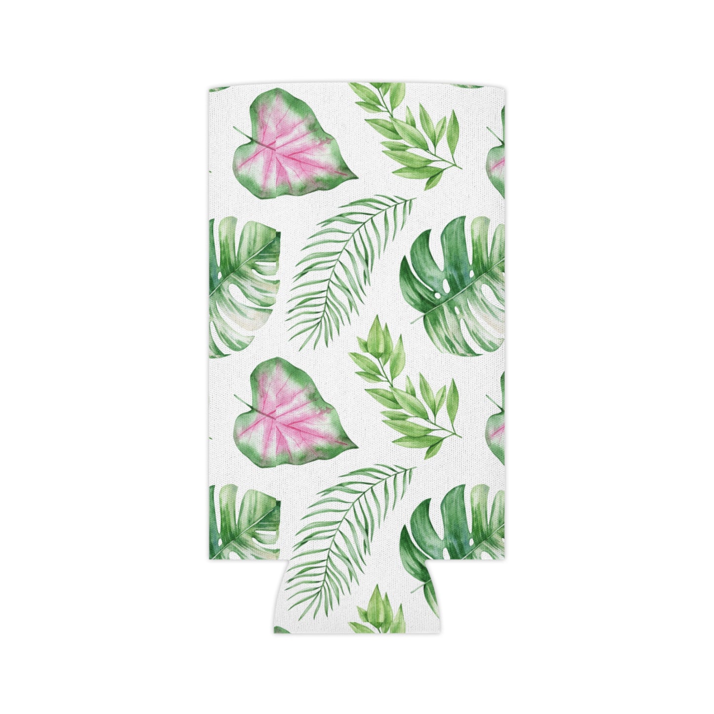 Tropical Bloom Koozie - Personalized Green & Pink Plant Can Cooler for Beach Days, Picnics, and Garden Parties